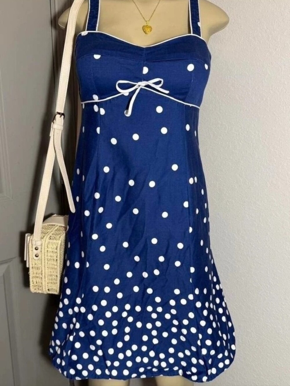 R & K Originals 50's/60's Blue Polka Dot Padded Top Sundress